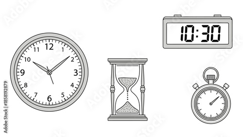 Clocks and time keeping devices.