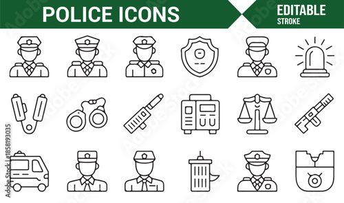 Police and law enforcement line icon set