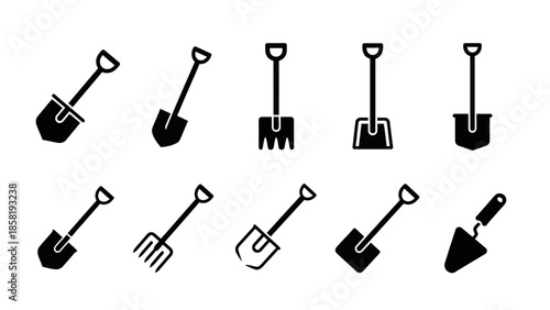 Collection of garden shovel icons.