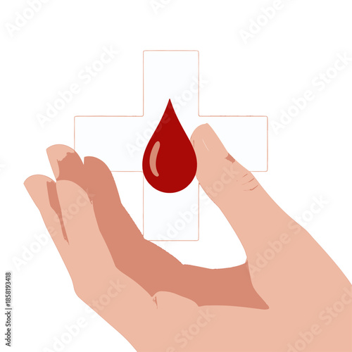 Blood Donation Red Drop and White Cross Illustration
