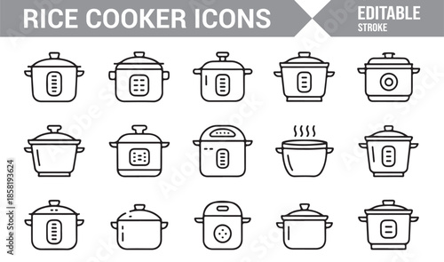 Modern rice cooker and kitchen appliance icons