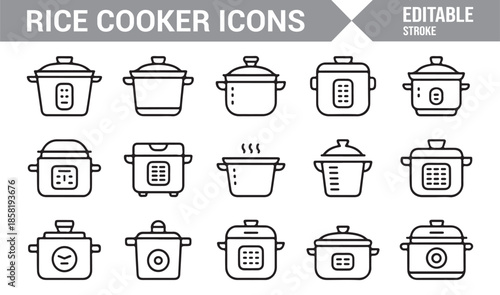 Rice cooker and cookware outline icons