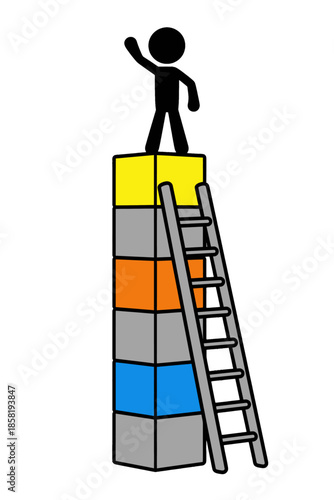 Colorful Stacked Blocks and Ladder with Person Climbing