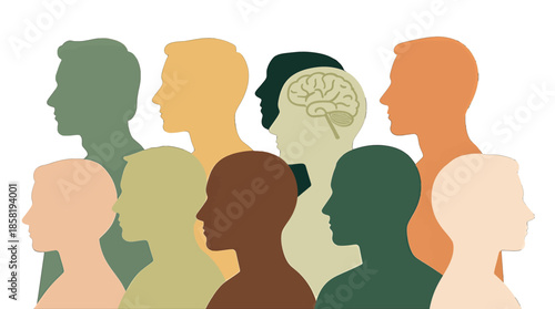 Diverse Human Silhouettes with Brain Illustration