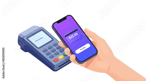 Digital Payment Illustration with Mobile Phone and Card Reader