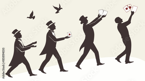 Magician Performance Progression Revealing Success and Achievement Showman Expertise Presentation Steps Illustration