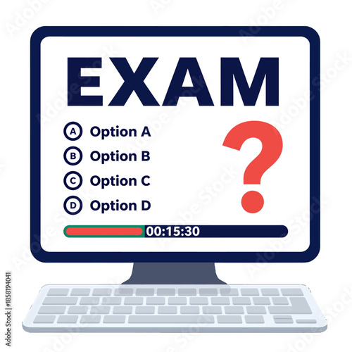 Exam Screen With Question Mark and Multiple Choice Options Illustration