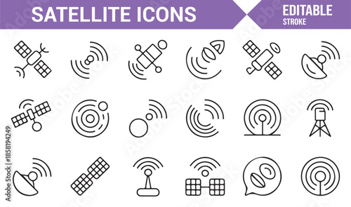 Satellite signal and space technology icons