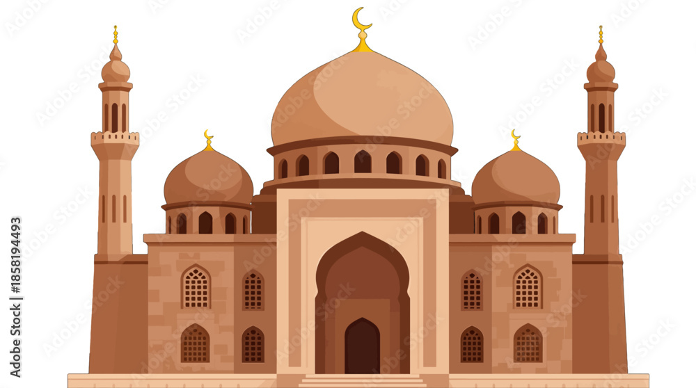 Fototapeta premium Islamic Mosque Vector Illustration in Brown Colors