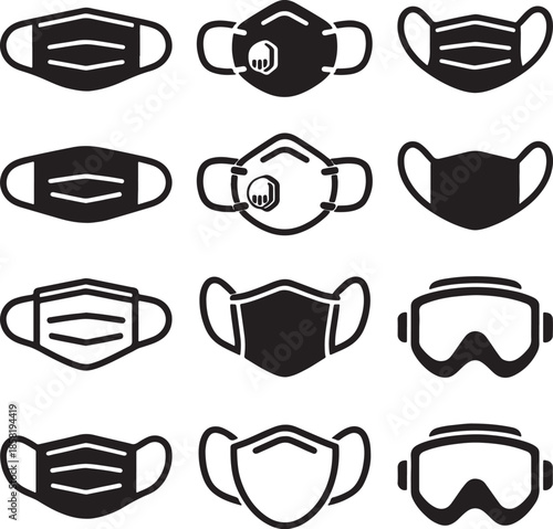 face  mask icon set silhouette 