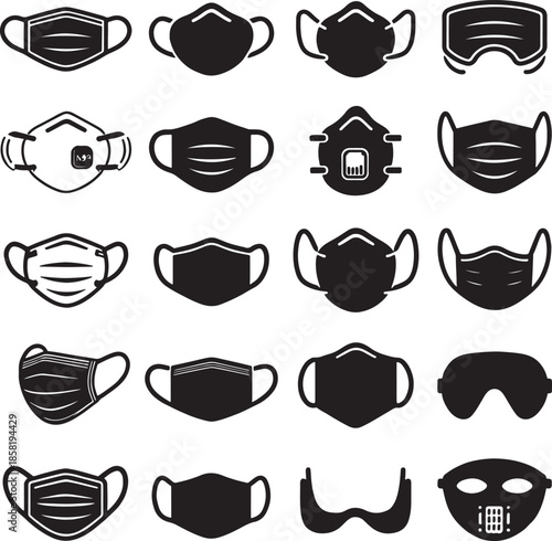 face  mask icon set silhouette 