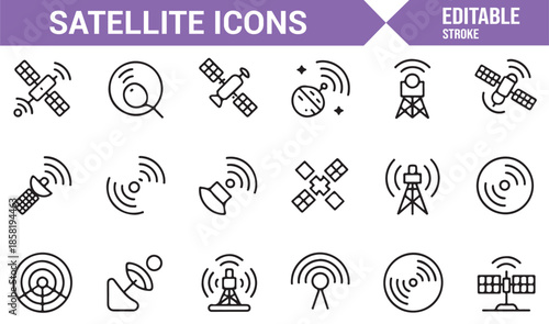Satellite tracking and connectivity line icons