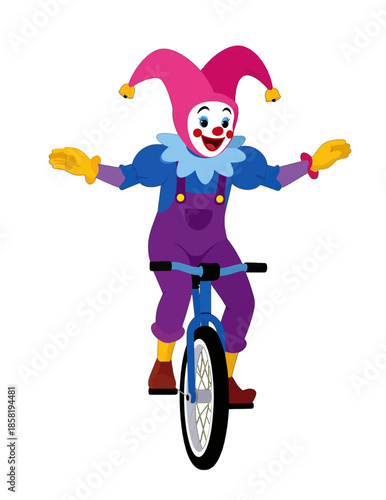 Jester Clown on Unicycle Vector Illustration