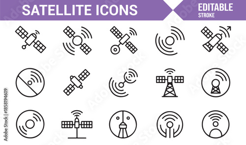 Satellite antenna and signal transmission icons