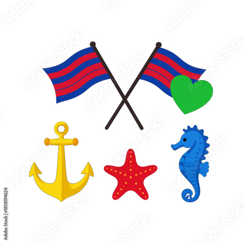 Nautical Vector Icons with Leather Pride Flags