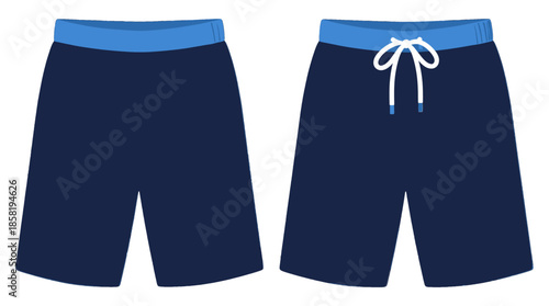 Navy Blue Men?s Swim Trunks Flat Vector Illustration