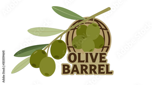 Olive Barrel Logo with Green Olives Illustration