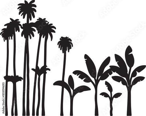 set of trees silhouettes