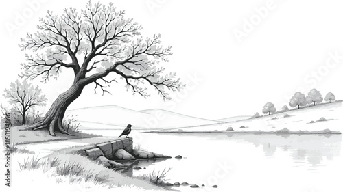 house and tree in the village silhouette 