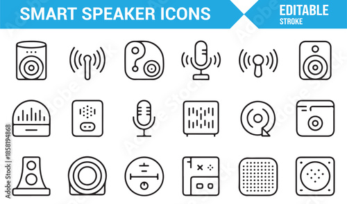 Smart audio device and speaker line icon set