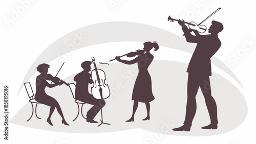 Elegant String Quartet Silhouette Dynamic Classical Music Performance Musicians Playing Violin and Cello Harmony