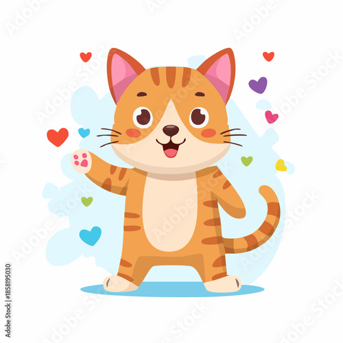 Flat vector illustration of a playful cartoon cat