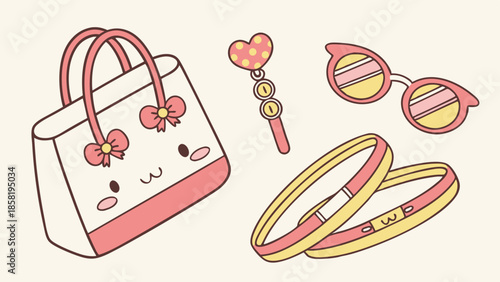Playful Pastel Fashion Accessories for E-commerce Retail and Youth Lifestyle Marketing Cute Shopping Graphics