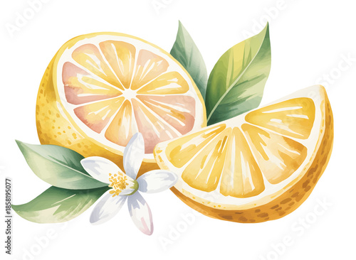 Fresh lemon drink composition painted in soft watercolor tones.