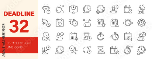 Deadline icon set. Editable line icons. Vector illustration.