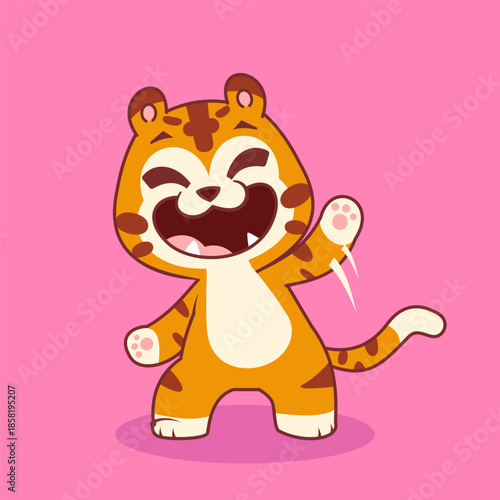 Cute Tiger Cartoon Illustration Happy Laughing Vector
