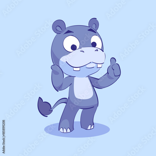 Cute Hippo Cartoon Illustration Thumbs Up Vector