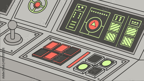 Detailed Futuristic Cockpit Control Panel Illustration Digital Interface Screen Display Technology Vector Art for Gaming UI UX Design