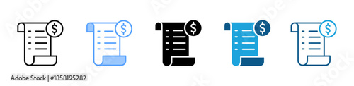 Receipt icon set multiple style collection