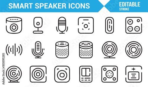 Smart home speaker and sound system line icons