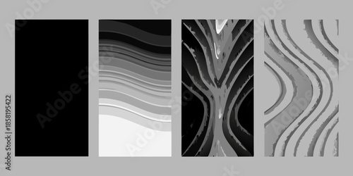 Abstract grayscale composition featuring four vertically aligned rectangular forms