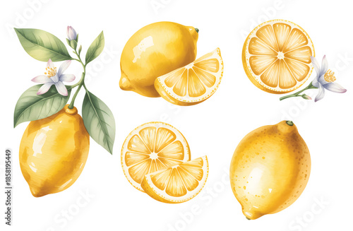 Fresh lemon drink composition painted in soft watercolor tones.