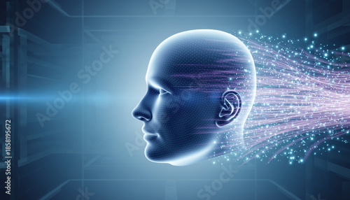 Futuristic Human Profile with Streaming Digital Data and Neural Energy