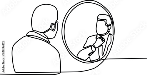 Man adjusting tie in mirror Vector
