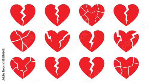 Broken Heart Icon Set – Sad Love, Heartbreak, Emotional Pain, Relationship Vector Collection