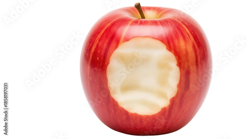 Quadro em tela Red apple with a bite isolated PNG, delicious fruit with missing piece on transp
