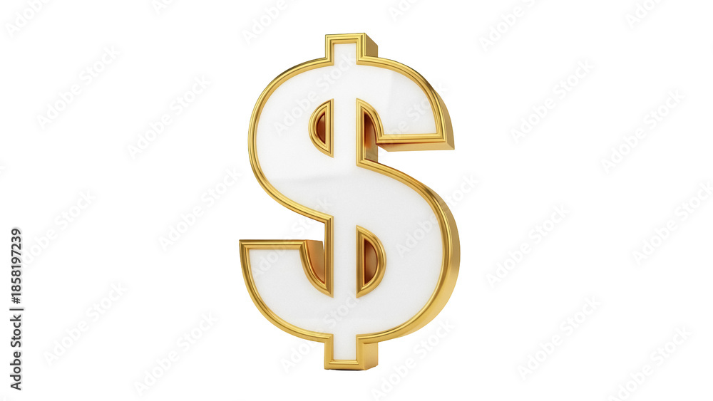 Fototapeta premium Golden dollar sign isolated PNG on transparent background, currency symbol for finance, investment, and wealth concepts