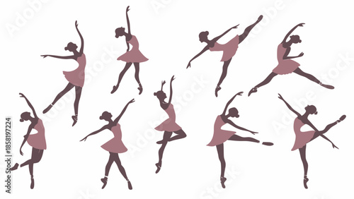 Elegant Ballet Dancer Silhouettes Set Female Ballerinas Posing Leaping and Performing Classical Dance Moves Vector Illustration