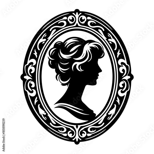 Photos Black and white vector silhouette of a cameo on white background