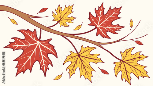 Vibrant Fall Maple Leaves on Branch Vector Graphic Seasonal Design Element for Autumn Marketing and Web Banner