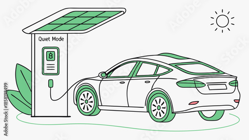Modern Electric Vehicle Charging Station Powered by Solar Panels Green Energy Technology Sustainable Transportation Infrastructure Design