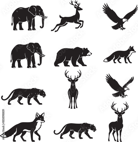 Print Bold animal head mascot collection featuring tiger, wolf, gorilla, and muscular bull silhouettes