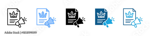 Bullhorn With Crown icon set multiple style collection