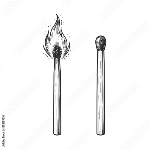 Vintage matchstick engraving fire ignition illustration
