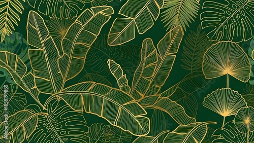 Exotic tropical foliage pattern with dark green background