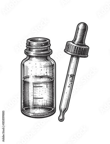 Vintage medicine dropper bottle engraving illustration